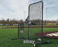 Baseball Batting L-Screen Protective Net Pitching L Screen with Portable Wheel