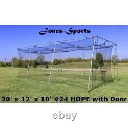 Batting Cage Net 10' x 12' x 30' #24 HDPE (42PLY) with Door Baseball Softball