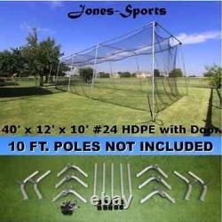 Batting Cage Net 10' x 12' x 40' #24 (42PLY) with Door & Frame Baseball Softball