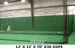 Batting Cage Net 12' x 12' x 70' #36 HDPE Heavy Duty Baseball Softball Netting