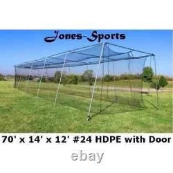 Batting Cage Net 12' x 14' x 70' #24 HDPE (42PLY) with Door Baseball Softball