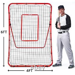 FITPLAY Pitch Back Baseball/Softball Rebounder, 6x4Ft Baseball Rebounder Net