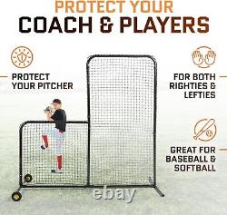 L Screen Baseball Batting Cage Net with Wheels 7x7 Feet, 3.5x3.5 Inch Cutout