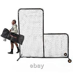 L Screen Baseball For Batting Cage Baseball Pitching Net With Wheels-7 Feet By