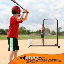 L Screen Baseball For Batting Cage Baseball Pitching Net With Wheels-7 Feet By