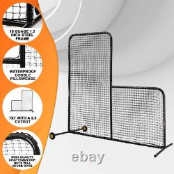 L Screen Baseball Pitching Net for Batting Cage Pitching Screen with Wheels-7