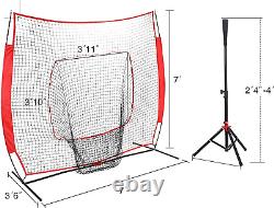 Portable 7x7 Baseball Net Kit Hitting & Pitching Softball Tee Included
