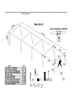 Trapezoid Batting Cage Frame Kit 12' x 12' x 55' Heavy Duty Baseball/Softball